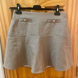LOFT Plaid Button Flounce Mini Skirt